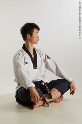 Sportswear Man Asian Sitting poses - simple Slim Short Black Sitting poses - ALL Standard Photoshoot Academic