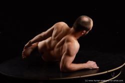 Nude Man White Laying poses - ALL Slim Short Brown Laying poses - on side Standard Photoshoot Realistic