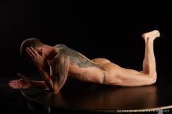 Nude Man White Laying poses - ALL Athletic Short Brown Laying poses - on stomach Standard Photoshoot Realistic