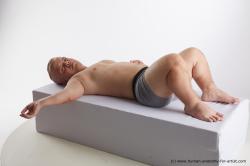 Underwear Man Laying poses - ALL Average Short Brown Laying poses - on back Standard Photoshoot Academic