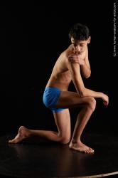 Underwear Man White Kneeling poses - ALL Slim Short Brown Kneeling poses - on one knee Standard Photoshoot  Academic