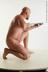 Nude Fighting with gun Man White Kneeling poses - ALL Bald Kneeling poses - on one knee Standard Photoshoot Chubby Realistic