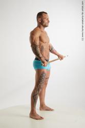 Underwear Fighting with spear Man White Muscular Short Brown Standard Photoshoot Academic