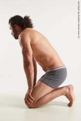 Underwear Man Black Kneeling poses - ALL Muscular Medium Brown Kneeling poses - on both knees Standard Photoshoot Academic