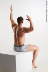 Underwear Man White Sitting poses - simple Muscular Short Brown Sitting poses - ALL Standard Photoshoot Academic