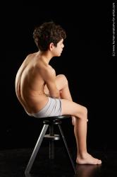 Underwear Man White Sitting poses - simple Slim Short Brown Sitting poses - ALL Standard Photoshoot  Academic