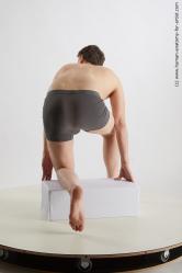 Underwear Man White Kneeling poses - ALL Slim Short Brown Kneeling poses - on one knee Standard Photoshoot Academic