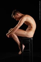 Nude Man White Sitting poses - simple Underweight Short Brown Sitting poses - ALL Standard Photoshoot Realistic