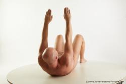 Nude Man White Laying poses - ALL Chubby Bald Laying poses - on back Standard Photoshoot Realistic