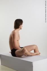 Underwear Man White Sitting poses - simple Slim Short Brown Sitting poses - ALL Standard Photoshoot Academic