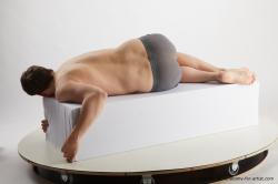 Underwear Man White Laying poses - ALL Average Short Brown Laying poses - on stomach Standard Photoshoot Academic