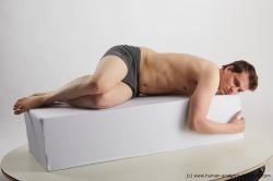 Underwear Man White Laying poses - ALL Average Short Brown Laying poses - on stomach Standard Photoshoot Academic