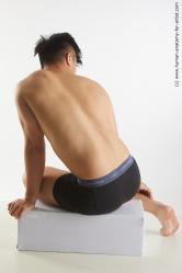 Underwear Man Asian Kneeling poses - ALL Slim Short Brown Kneeling poses - on one knee Standard Photoshoot Academic