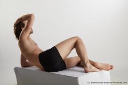Underwear Man White Laying poses - ALL Slim Short Brown Laying poses - on side Standard Photoshoot Academic