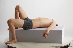 Underwear Man White Laying poses - ALL Slim Short Brown Laying poses - on back Standard Photoshoot Academic