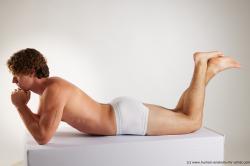 Underwear Man White Laying poses - ALL Athletic Medium Brown Laying poses - on stomach Standard Photoshoot Academic