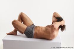 Underwear Man Black Laying poses - ALL Muscular Long Laying poses - on back Black Standard Photoshoot Academic