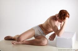 Underwear Man White Laying poses - ALL Slim Short Red Laying poses - on side Standard Photoshoot Academic