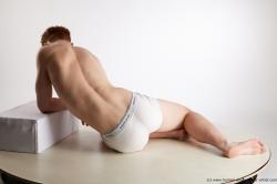Underwear Man White Laying poses - ALL Slim Short Red Laying poses - on side Standard Photoshoot Academic