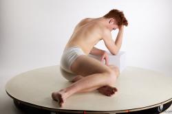 Nude Man White Laying poses - ALL Slim Short Red Laying poses - on side Standard Photoshoot Realistic