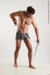 Underwear Fighting with sword Man Black Muscular Long Black Standard Photoshoot Academic