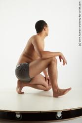 Underwear Man Black Kneeling poses - ALL Slim Short Kneeling poses - on one knee Black Standard Photoshoot Academic