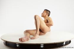 Nude Man White Laying poses - ALL Slim Short Laying poses - on side Black Standard Photoshoot Realistic