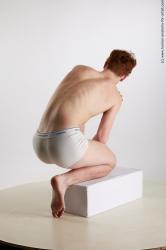 Underwear Man White Kneeling poses - ALL Slim Short Red Kneeling poses - on one knee Standard Photoshoot Academic