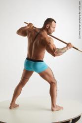 Underwear Fighting with spear Man White Standing poses - ALL Muscular Short Brown Standing poses - simple Standard Photoshoot Academic Fighting poses - ALL