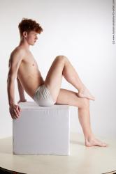 Underwear Man White Slim Short Red Sitting poses - ALL Standard Photoshoot Academic