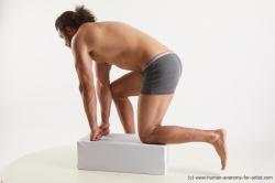 Underwear Man Black Kneeling poses - ALL Muscular Long Kneeling poses - on one knee Black Standard Photoshoot Academic