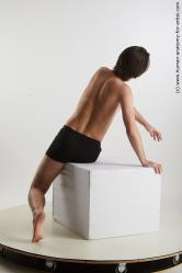 Underwear Man White Sitting poses - simple Slim Short Brown Sitting poses - ALL Standard Photoshoot Academic