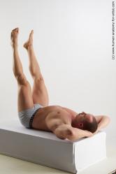 Underwear Man White Laying poses - ALL Muscular Short Brown Laying poses - on back Standard Photoshoot Academic