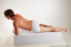 Underwear Man White Laying poses - ALL Athletic Medium Brown Laying poses - on stomach Standard Photoshoot Academic