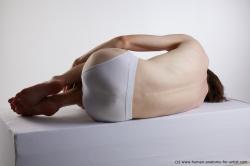 Underwear Man White Laying poses - ALL Slim Short Brown Laying poses - on side Standard Photoshoot Academic